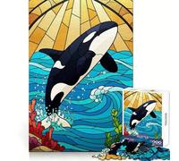 Orca Stained Glass Style Illustration 1000 Pieces Jigsaw Puzzles for Adults Brain Challenge Toy Indoor Play Precise Cut Fine Art Piece (50x75cm)