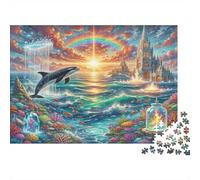 Orca Sturdy Paper Dolphin Leaping with Rainbow And Castle in Sea Jigsaw Puzzle Stress Relief Birthday Gift 70x50cm/1000pcs