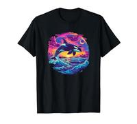 Orca t Featuring a Sunset Ocean Wave Orca T-Shirt, Men, Black, X-Large