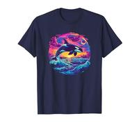 Orca t Featuring a Sunset Ocean Wave Orca T-Shirt, Men, Navy Blue, 3X-Large