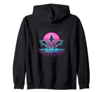 Orca Trio Retrowave Synthwave 80s Neon Ocean Zip Hoodie
