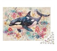 Orca Whale Art Print 1000-Piece Puzzle for Adults, 52x38cm/1000pcs, to Complete Gradually over A Weekend; White Card Pieces for A Neat Table