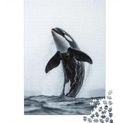 Orca Whale Jump Out Water 1000-Piece Puzzle for Adults, 38x26cm/1000pcs; White Cardboard for Simple Sorting; Shared Family Time Around The Table