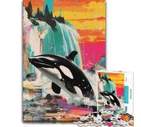 Orca Whale Killer Collage Wooden Puzzle Gift, Adults, 1000 Pieces | Section-by-section building: a practical indoor pastime during indoor leisure.