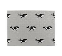 Orca Whale Seamless Pattern Cartoon Style,500 Pieces Puzzles for Adults-Wooden Jigsaw Puzzle for Adults Elderly