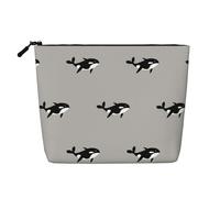 Orca Whale Seamless Pattern Cartoon Style, Cosmetic Bag Imitation Linen Makeup Bag Portable Travel Toiletry Bag