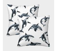 Orca Whales-Watercolor Ocean Art Pillow Covers 2 Pack Cozy Pillowcases Available All Seasons Cushion Covers Zippered Decor Couch Living Room 40x40cm