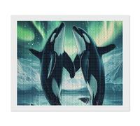 Orcas Killer Whale Northern Light Funny Diamond Art Kits for Adults Round Full Drill Picture Home Wall Decor