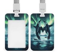 Orcas Killer Whale Northern Light Funny ID Badge Holder with Lanyard Name Card Holders for Work Nurse Teacher