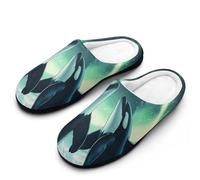 Orcas Killer Whale Northern Light Men's House Slippers Memory Foam Washable Cotton Slip on Home Shoes