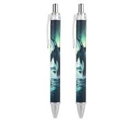 Orcas Killer Whale Northern Light Retractable Ballpoint Pens 0.5 Fine Point Smooth Writing Pen for Journal Home Office 2 PCS AS PIC 2