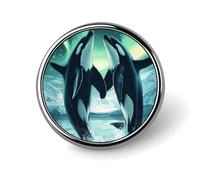 Orcas Killer Whale Northern Light Round Lapel Pins Button Brooch Pin Badge Clothes Accessories for Men Women