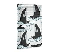 Orcas Killer Whales Jump Swim In The Water Slim Minimalist Wallet, Front Pocket RFID Blocking Leather Credit Card Holder, Case Protector Covers for Men Women