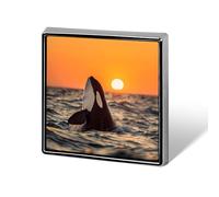 Orcas Sunset Whale Ocean Square Badge Metal Lapel Pins Brooches for Clothing Decoration