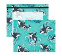 Orcas Turquoise Large School Pencil Case Pouch | Slim lay-flat profile, tough zipper, water-repellent shell, 2-pack for backpack and car storage on the go