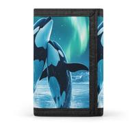 Orcas Whales in Northern Lights Casual Men's Trifold Wallets