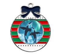 Orcas Whales In Northern Lights Christmas Pendants Xmas Tree Alloy Decorative Hanging Ornaments for Holiday Home Party Circular