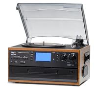ORCC 10-in-1 Moden Record Player, with Gift Card, Vinyl Turntable for 33/45/78 RPM, CD/USB/SD Play & Record, Bluetooth & Remote Control, FM/AM Radio for Music Lovers, Brown