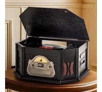 ORCC 10-in-1 Vintage Record Player, with Gift Card, Vinyl Turntable for 33/45/78 RPM, CD/USB/SD Play, Bluetooth & Remote Control, FM/AM Radio for Music Lovers, Black