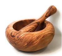 ORCHARD HARDWOODS 5.5" Rustic Olive Wood Mortar & Pestle Set- Crusher Grinder for Herbs, Spices Garlic, Seeds, Nuts, Pesto, Sauces.