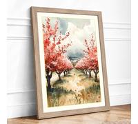 Orchard in Bloom Botanical Framed Wall Art Print A1 (84.1×59.4cm) Oak, Wall Decor for Living Room, Bedroom, Office & Home, Ready to Hang, Art Gift