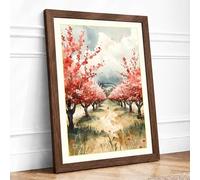 Orchard in Bloom Botanical Framed Wall Art Print A4 (29.7×21cm) Walnut, Wall Decor for Living Room, Bedroom, Office & Home, Ready to Hang, Art Gift