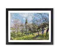 Orchard In Spring By Alfred Sisley Classic Painting Framed Wall Art Print, Ready to Hang Picture for Living Room Bedroom Home Office Décor, Black A4 (34 x 25 cm)