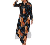 Orchestra Violin Player Music Shirt Dresses For Women Long Sleeve Maxi Dress Button Down Shirt Dresses Swing Dress 2XL