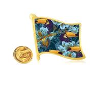 Orchid Bird Square Continuous Pattern Animal Golden Metal Flag Lapel Pin Badge