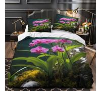 Orchid Blooms Quilt Cover 3D Design Printed Easy Care 3-Piece Bedding Set Zipper Tropical Garden Duvet Cover Hotel Quality Breathable for Teens Adults Women Kids Girls Boys Super king（260x220cm）