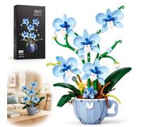 Orchid Building Blocks 567+PCS, Coffee Cup Flower Set for Adults, Blue | Coffee Cup Planter Design with 5 Large Orchid Blooms, Buds and Leaves for DIY Building, Home Décor and Creative Gifting
