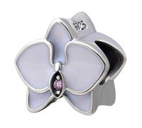 Orchid Charm 925 Sterling Silver Flower Bead Anniversary Christmas Heart Love Family Pendant for Pandora Bracelet (White)