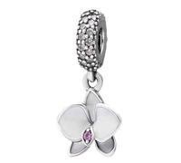 Orchid Charm 925 Sterling Silver Flower Bead Anniversary Christmas Heart Love Pendant for Pandora Bracelet (White)