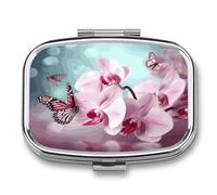 Orchid Flower Butterfly Pill Box Pill Organizer Pill Case 2 Compartment Medicine Pill Organizer Small Pill Case Pill Container Pill Holder Cute Pill Box Mini Pill Case