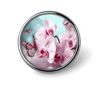 Orchid Flower Butterfly Round Badge Cute Enamel Lapel Pin Brooches Button Pin Personalized Clothing Decoration Unisex Badge Holder Hats Bags Shirts Decor