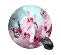 Orchid Flower Butterfly Round Mouse Pad Smooth Glide Gaming Mousepad Extra Density Portable Comfortable Mouse Mat for Desk, Home, Office 7.8x7.8 Inches