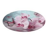 Orchid Flower Butterfly Round Rug Soft Absorbent Bath Mat Entryway Anti Slip Rugs Farmhouse Front Back Door Mat 60 * 60cm for Bedroom Living Room Home Decorative