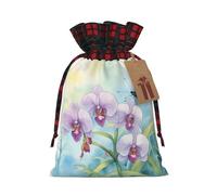 Orchid Flower Butterfly Soft Fresh Spring Print Christmas Drawstring Bags Reusable Santa Sack,for Candy,Wedding,Gifts And Storage