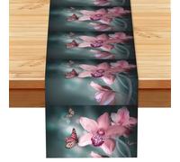 Orchid Flower Butterfly Soft Fresh Spring Print Farmhouse Table Runner Washable Dining Table Decor For Dresser Office Banquet 33x183cm