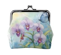 Orchid Flower Butterfly Soft Fresh Spring print Small Pouch Kiss Lock Coin Purse for Women Coin Change Purse, Credit Card Wallet
