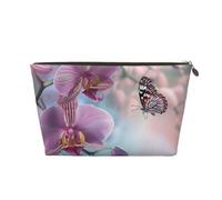 Orchid Flower Butterfly Soft Fresh Spring Printed Travel Cosmetic Bags with Gold Zipper Makeup Organizer Cosmetic Case Toiletry Bag for Women Mom Girls