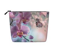 Orchid Flower Butterfly Soft Fresh Spring Printed Travel Makeup Bag Imitation Linen Cosmetic Bags Waterproof Cosmetic Case Organizer for Women