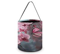 Orchid Flower Butterfly Soft Fresh Spring Printing Candy Basket Halloween Trick Or Treat Bags Gift Bucket For Halloween Party Or Daily Supplies, Style, One Size