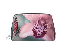 Orchid Flower Butterfly Soft Fresh Spring Small Makeup Bag Travel Cosmetic Bag Makeup Pouch PU Leather Portable Versatile Zipper Make up Bag for Women Girls