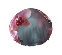 Orchid Flower Butterfly Spring Shower Cap for Women Double Layers Thick Hair Caps Reusable Waterproof Bath Caps with Elastic Band Hair Hat Washable Shower Hat for Men Women Spa Salon