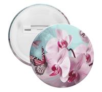 Orchid Flower Butterfly Tinplate Badge Personalized Round Brooch Large Craft Button Suitable for Teachers, Nurses, Doctors, Staff, Party Gift Accessories, 5PCS, Plastic, plastics