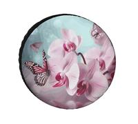 Orchid Flower Butterfly Tire Covers Waterproof Anti UV Tire Cover 30inch Single Axle Wheel Covers for RV Truck SUV Trailer Universal for All Seasons
