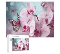 Orchid Flower Butterfly Wooden Puzzles for Adults 500 PCS Unique Shape Puzzles Wall Art Home Decor for Puzzle Lovers, Family, Friend Creative Gift Toys