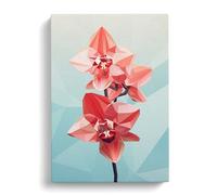 Orchid Flower Geometric Art Canvas Print | Gallery Wrapped 30mm Frame Wall Art | 30x20 inches | Ready to Hang | Abstract Floral Picture | Living Room Bedroom Lounge Office