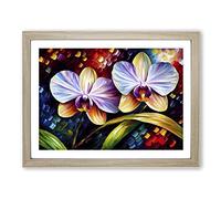 Orchid Flower Painting Vol.1 Abstract Framed Print | A3 Oak Framed Wall Art | Ready to Hang | Abstract Floral Picture | Living Room Bedroom Lounge Office